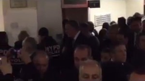 Cops turn their backs on visiting Mayor de Blasio at  Woodhull Hospital. Captured by WPIX11 News.